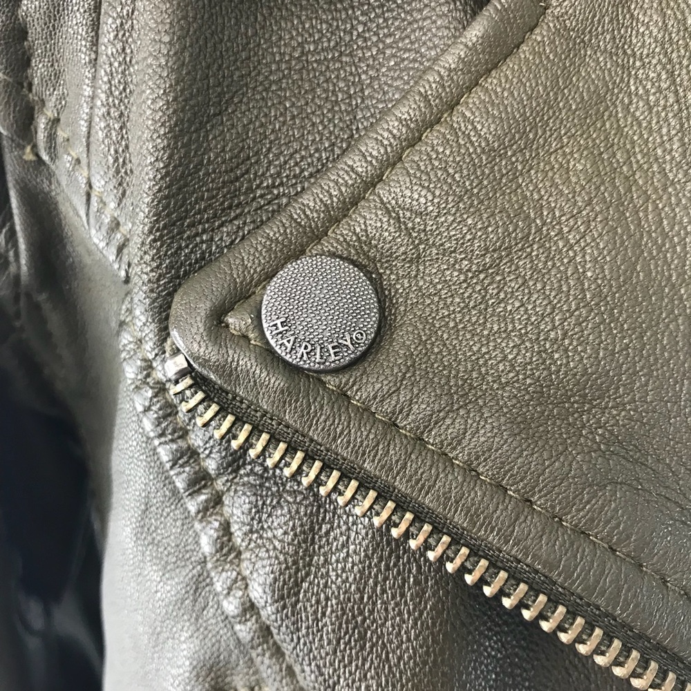 Harley Davidson army green leather jacket - Picture 8 of 8
